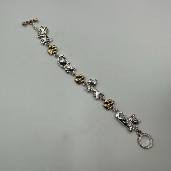 3/$30 Cat Dog Charm Bracelet Silver Gold Mixed Metals Paw Print Toggle Clasp - Picture 5 of 13